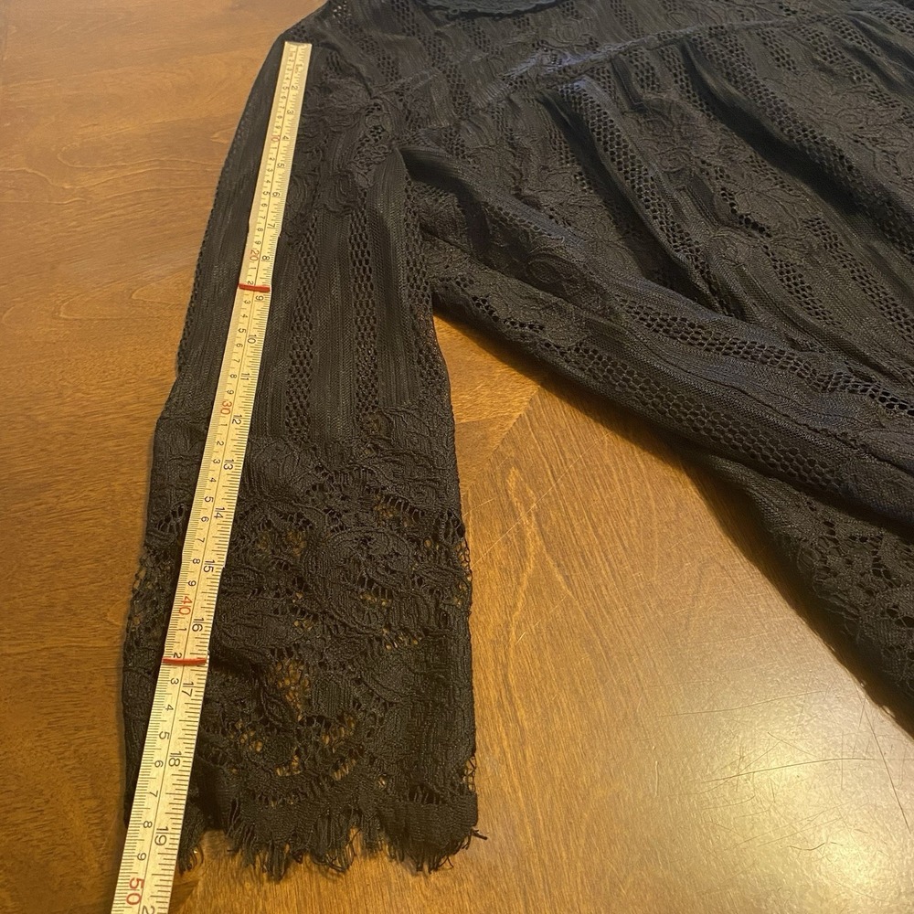 Whimsigoth black Lace witchy 3/4 Sleeve Lined Boho Shirt Top Blouse small soft - Picture 5 of 10